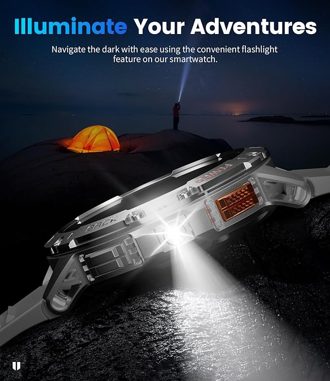 LIGE 1.43" AMOLED Smart Watch for Men with Flashlight, Bluetooth Calling, 100+ Sport Modes, 530mAh, IP68 Waterproof Fitness Tracker for Workout, iOS Android Compatible, Silver Steel