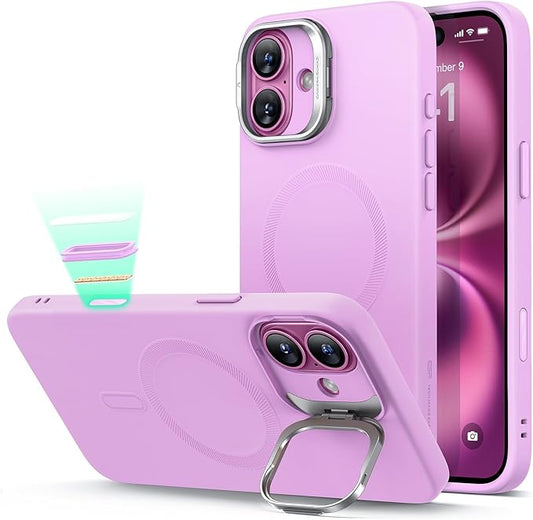 ESR for iPhone 16 Plus Case, Camera Control Button Silicone Case with Stand, Compatible with MagSafe, Built-in Camera Stash Stand, Magnetic Phone Case for iPhone 16 Pro Max, Cloud Series, Pink