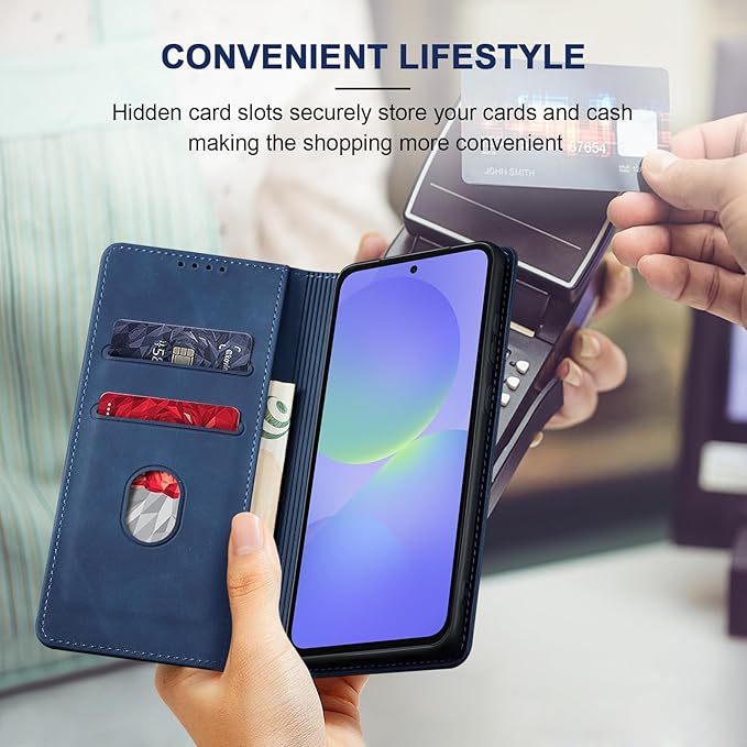 Jasonyu Flip Wallet Case for Samsung Galaxy A36 5G,Leather Magnetic Folio Cover with Card Holder,Kickstand - TPU Shockproof Durable Protective Phone Case,Blue