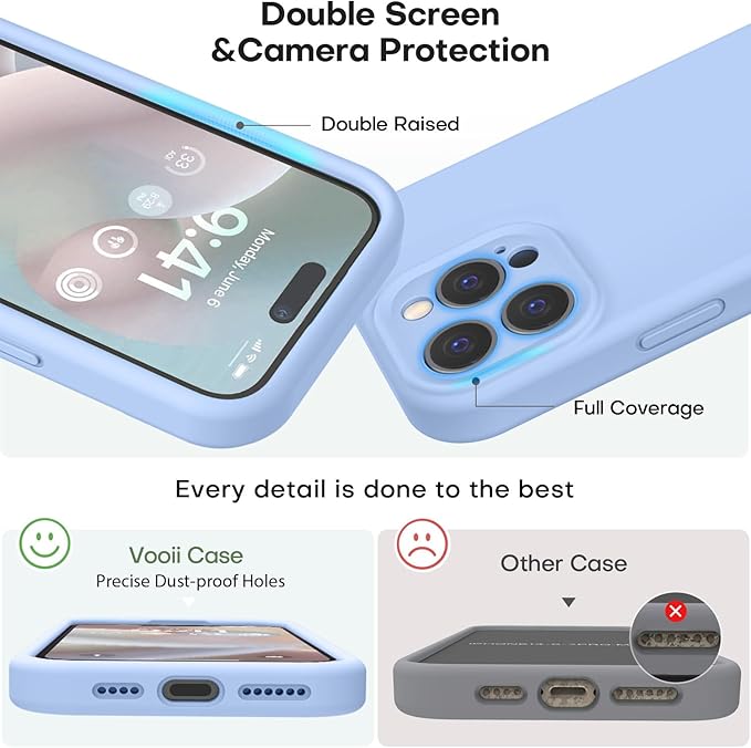 Vooii Compatible with iPhone 15 Pro Max Case, Upgraded Premium Silicone, [Camera Protection] [Soft Anti-Scratch Microfiber Lining] Shockproof Phone Case for iPhone 15 Pro Max 6.7 inch - Light Blue