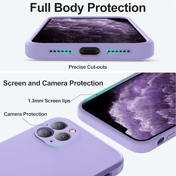 Vooii Compatible with iPhone 11 Pro Case, Upgraded Liquid Silicone with [Flat Edges] [Camera Protection] [Soft Anti-Scratch Microfiber Lining] Phone Case for iPhone 11 Pro 5.8 inch - Light Purple