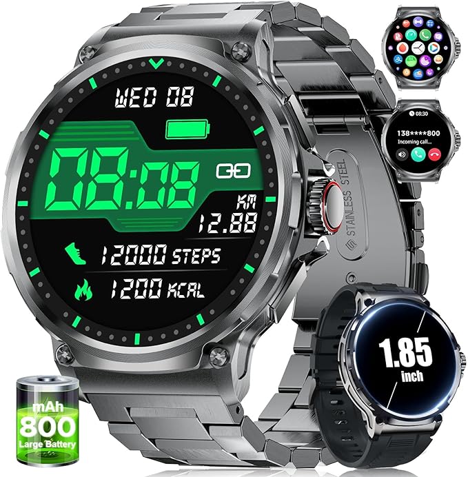 SUNKTA Smart Watches for Men,1.85" HD/730mAh Battery Smart Watches for Android/iOS (Bluetooth Call Answer/Calls) Fitness Tracker with Heart Rate/Sleep Tracking/Blood Oxygen Black