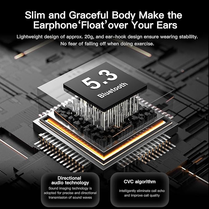 Ulian Open Ear Sports Headphones, Air Conduction Bluetooth 5.3 Wireless Headset with Deep Bass, Noise Canceling and Comfort Wearing, IPX6 Waterproof Sports Earbuds for Gym, Workout, Running, Cycling