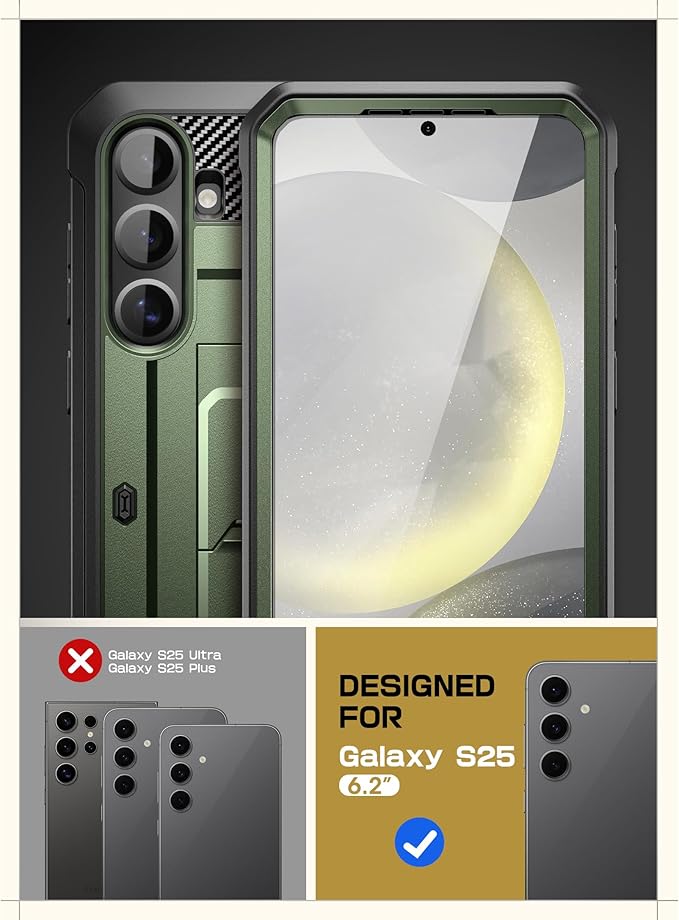 SUPCASE for Samsung Galaxy S25 Case with Stand (Unicorn Beetle Pro), [2 Front Frames] [Built-in Screen Protector & Belt-Clip] Military-Grade Protection Rugged Phone Case for Galaxy S25 6.2", Guldan