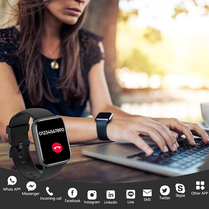 Smart Watch for Men Women, 1.8" Full Touch Screen Fitness Tracker with Heart Rate SpO2 Sleep Monitor, 100+ Sports 5ATM Waterproof Swim Smartwatch for Android iOS Phones (Black, 1.8")