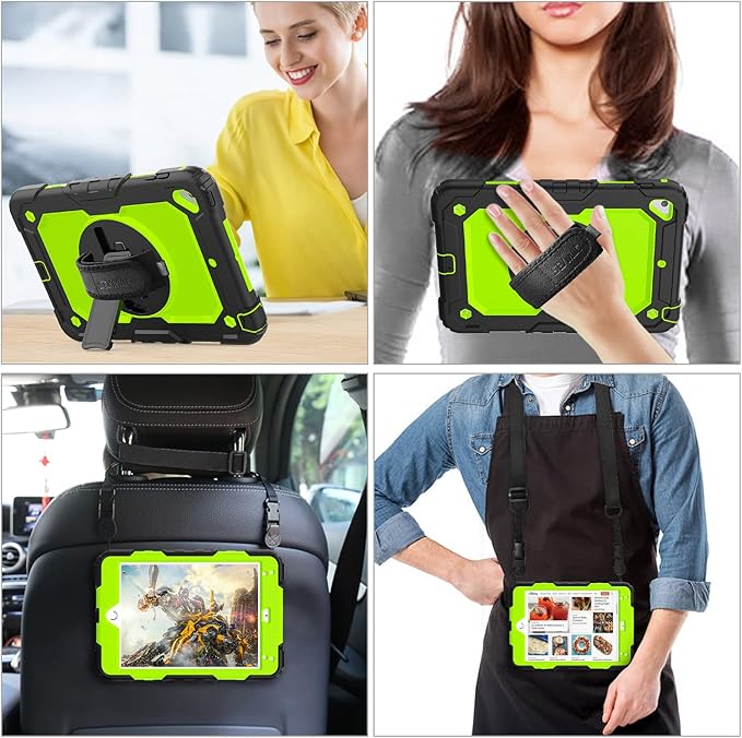 SEYMAC stock Case for iPad mini 5/4 with Screen Protector Pencil Holder [360 Rotating Hand Strap] & Stand, Drop-Proof Case for iPad mini 5th/4th Generation 7.9 inch (Green+Black)