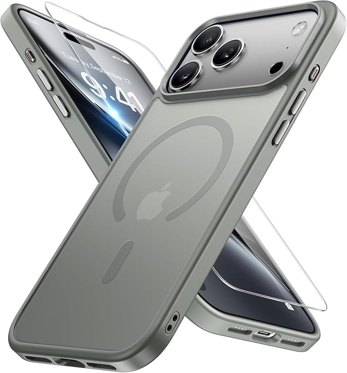 Miracase Magnetic for iPhone 17 Pro Case Armbands 6.3" with Screen Protector, [Compatible with MagSafe] Military-Grade Protection, Anti-Fingerprint, Slim Thin Phone Case for 17 Pro Cover, Gray