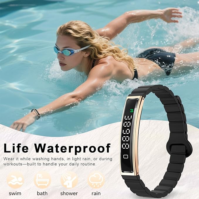 Efolen Smart Bracelet for Women,Ultralight Fitness Tracker Smart Wristband with Heart Rate/Blood Oxygen/Sleep Monitor/Pedometer,Slim Smartwatch for Android iPhone,Activity Tracker,2 Band,Gold+Black