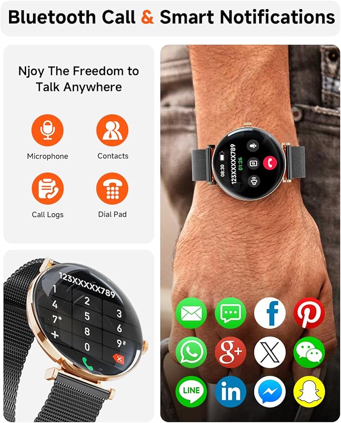 Hwagol Smart Watches for Women Men[Calls/Metal Thin] for Android iPhone Compatible,1.43" Micro-Spherical AMOLED Screen,IP68 Waterproof Fitness Tracker Heart Rate/SpO2/Sleep Monitor/Pedometer