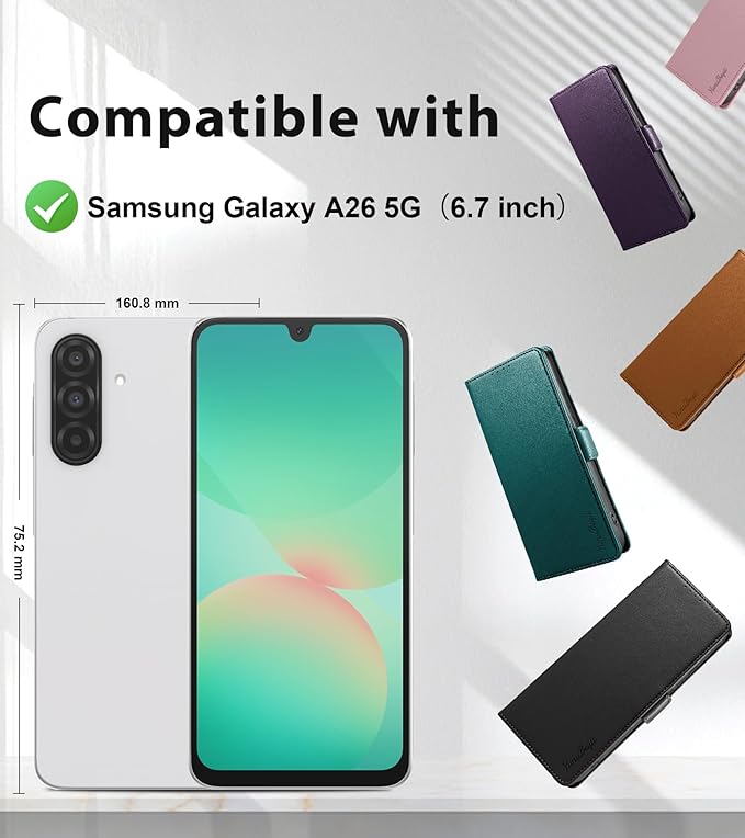 Wallet Flip Case for Samsung Galaxy A26 5G - [RFID Blocking] Luxury PU Leather Card Holder Magnetic Phone Cover with Kickstand,Shockproof Protective Case,Purple