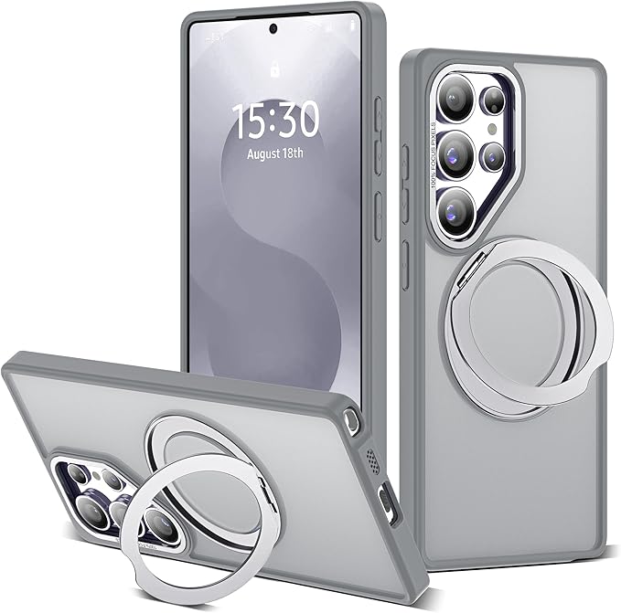 for Samsung Galaxy S25 Ultra Case with 360°Rotatable Magnetic Ring Stand Compatible with Mag-Safe Military Protection Shockproof Matte Translucent Phone Cases for S25 Ultra 6.9",Gray