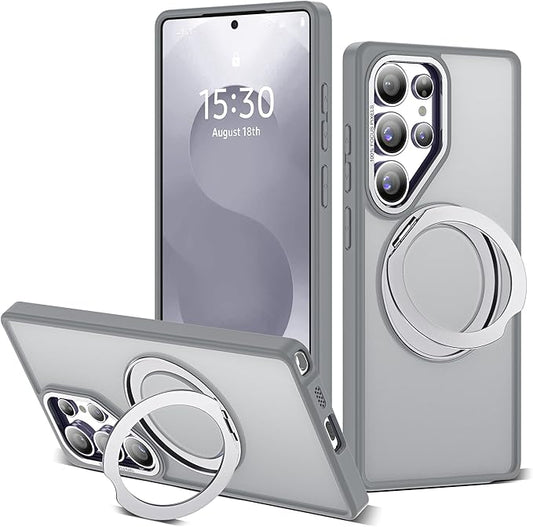 for Samsung Galaxy S25 Ultra Case with 360°Rotatable Magnetic Ring Stand Compatible with Mag-Safe Military Protection Shockproof Matte Translucent Phone Cases for S25 Ultra 6.9",Gray