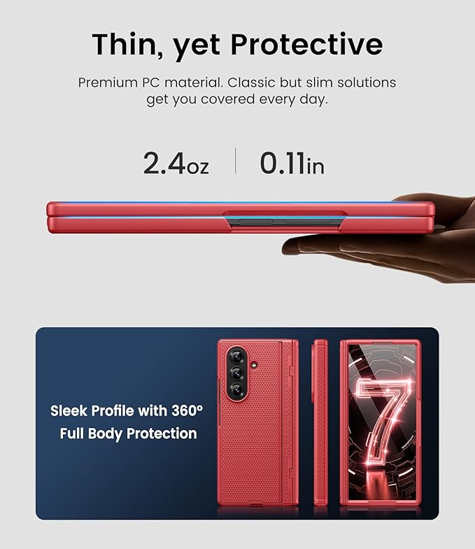 for Samsung Galaxy Z Fold 7 Case with Stand, Front Screen Protector, Hinge Protection, Slim & Rugged, Full Body Hard Cover, Drop Protective Phone Case for Samsung Z Fold 7 5g 2025, Vermilion Red