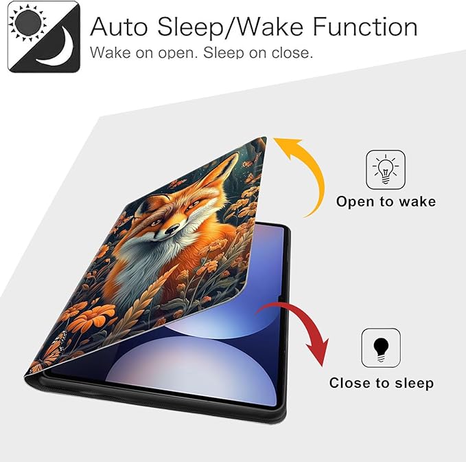 Case for Samsung Galaxy Tab S10 Plus/ S9 FE Plus/ S9 Plus 5G Tablet 12.4'', Slim PU Leather Stand Cover with Auto Wake/Sleep, Multi-Angle Viewing & Shockproof, Fox Flowers