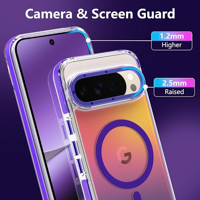 MOWIME Magnetic Case for Google Pixel 10 Pro XL [Compatible with Magsafe] [Cute Fashion Fluorescent Design] Shockproof Slim Translucent Matte Case for Pixel 10 Pro XL 6.8", Purple