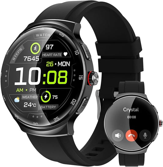 Smart Watches for Men Women, 1.43" AMOLED Fitness Tracker, Make/Answer Calls Digital Waterproof Smartwatch, 150+ Sports Mode, Heart Rate/SpO2/Sleep Monitor, Android & iOS Compatible, 2 Bands