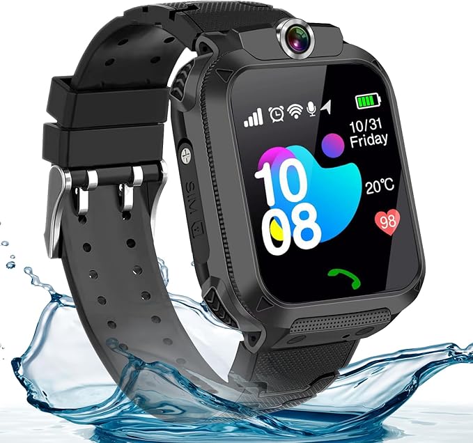 2G Kids GPS Watch, Waterproof Smart Tracker for Boys Girls Ages 3-12 - 2-Way Calling, SOS Button, No Games, 7-Day Battery, Birthday Gift (Black)