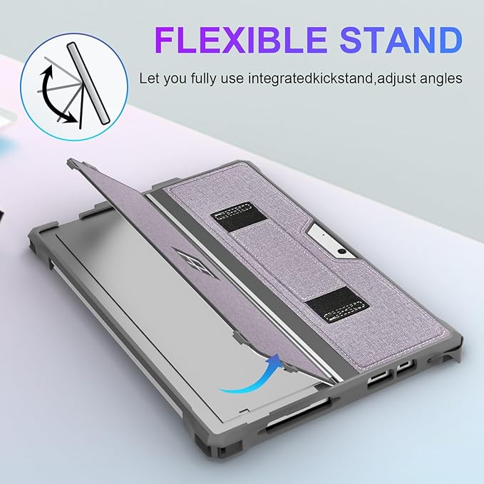 Case for 12.3" Microsoft Surface Pro 7+/7/6/5/4/LTE Protective Rugged Cover Case, with Stylus Pen Holder and Hand Strap, Compatible with Type Cover Keyboard, Light Gray