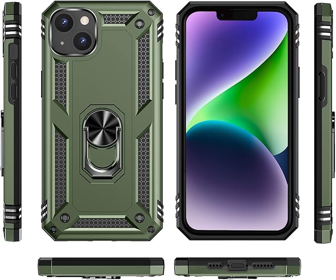 ADDIT Phone Case for iPhone 14 Case,with Kickstand Ring,Adjustable Stand,Military Grade,Heavy Duty Protection,Shockproof,Anti-Fingerprint,Support Magnet Car Mount,ArmyGreen