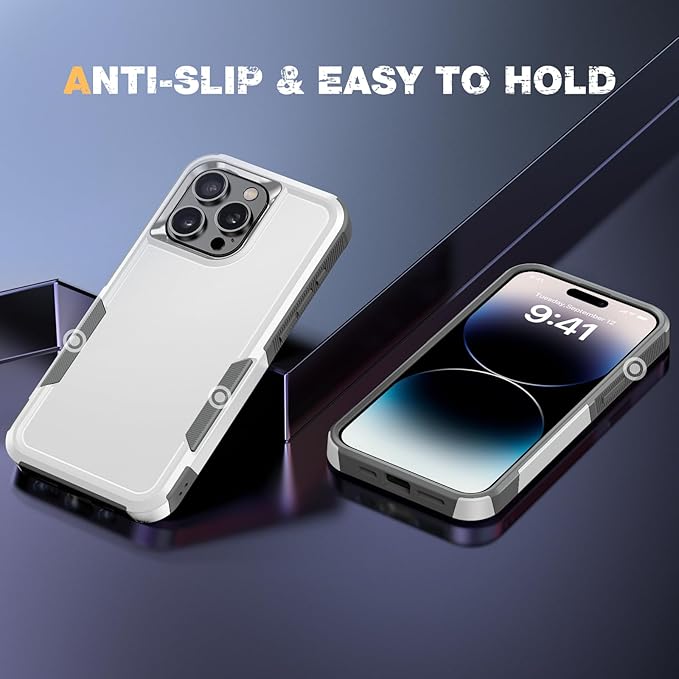 Diaclara Designed for iPhone 14 Pro Max Case, [with Privacy Screen Protector] [Anti Spy] [Military Grade Drop Protection] Heavy Duty Full-Body Shockproof Phone Case, White