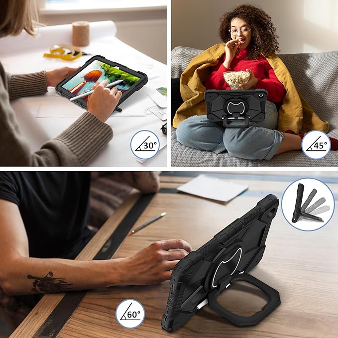 DreamerX for Samsung Galaxy Tab A9+/A9 Plus 11 Inch 2023 Case (SM-X210/X215/X216/X218), Shockproof Rugged Silicone Drop Protective Cover with 360 Rotating Stand Handle Shoulder Strap Pen Holder, Black