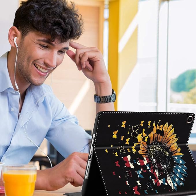 Case for Samsung Galaxy Tab A9 Plus 11 inch 2023，Slim Fit Foldable Standing Cover Case with Auto Sleep/Wake for Galaxy Tab A9+ 11’2023 (SM-X210/X216/X218)，USA Flag Sunflower Butterfly