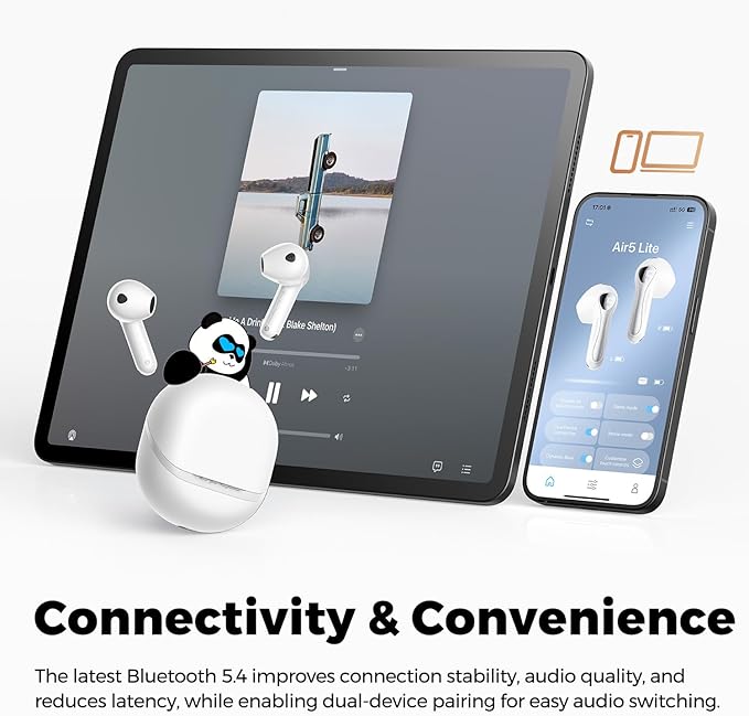 SoundPEATS Air5 Lite Wireless Earbuds with Hi Res Audio, Bluetooth 5.4 Semi in Ear Earphones, 13mm Drivers, LDAC Codec, ENC Headphones for Calls, Stereo Sound, 30 Hrs Fast Charge