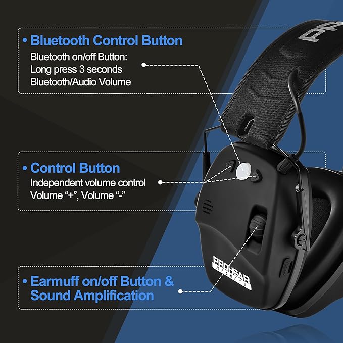 PROHEAR 030 2.0 Bluetooth Rechargeable Shooting Ear Protection, Slim Noise Cancelling Earmuffs, NRR 22dB for Hunting & Tactical Gun Range