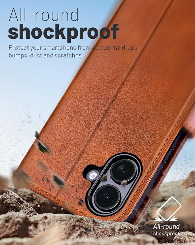 OCASE Compatible with iPhone 16 Wallet Case, PU Leather Flip Folio Case with Card Holders RFID Blocking Kickstand [Shockproof TPU Inner Shell] Phone Cover 6.1 Inch 2024, Brown