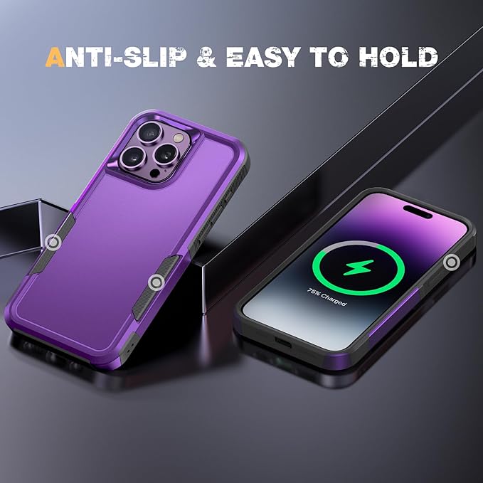Diaclara Designed for iPhone 14 Pro Case, [with Privacy Screen Protector] [Anti Spy] [Military Grade Drop Protection] Heavy Duty Full-Body Shockproof Phone Case, Purple