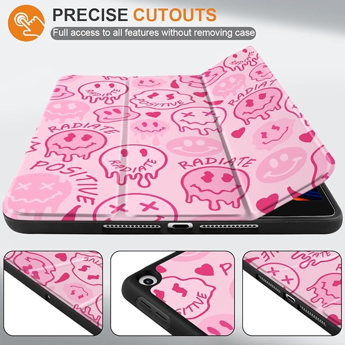 DONGKE Case Compatible with iPad 10.2 Inch 2021 2020 2019 iPad 9th/8th/7th Generation with Pencil Holder, Slim Stand Protective Case with Soft TPU Back, Auto Sleep/Wake Cover, Melting Faces