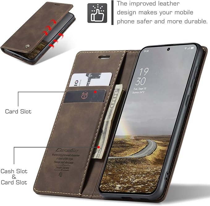 for OnePlus 13 Case, Flip Wallet Leather Case with Card Holder Magnetic Closure Shockproof Kickstand Protective Phone Cases Cover for OnePlus 13, Coffee