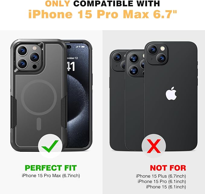 Diaclara Magnetic for iPhone 15 Pro Max Case, [with Privacy Screen Protector] [Anti Spy] [Military Grade Drop Protection] Heavy Duty Full-Body Shockproof Phone Case, Black