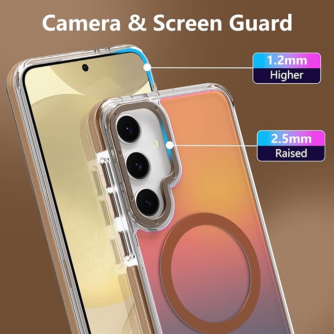 MOWIME Magnetic Case for Samsung Galaxy S24 [Compatible with Magsafe] [Cute Fashion Fluorescent Design] [1 Screen Protector] Slim Translucent Matte Case for Galaxy S24 6.2", Desert