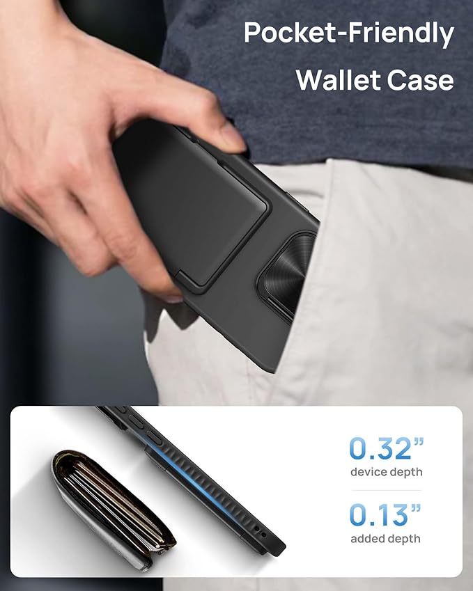 for iPhone 16 Pro Max Case with Card Holder & Kickstand & Camera Cover, Full Body Protective Silicone Edge Multifunctional Wallet Stand Phone Cover Case for iPhone 16 Pro Max, Black