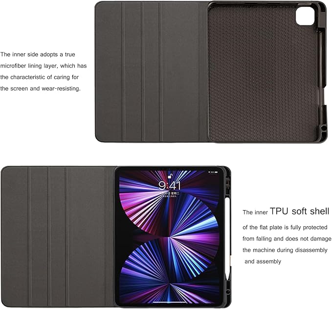 for Ipad Pro 11-inch Case M4 5th Gen 2024(Model:A2836/A2837) Genuine Leather Cover Protective Shell,Built-in Pencil Holder and Auto Wake/Sleep.Black