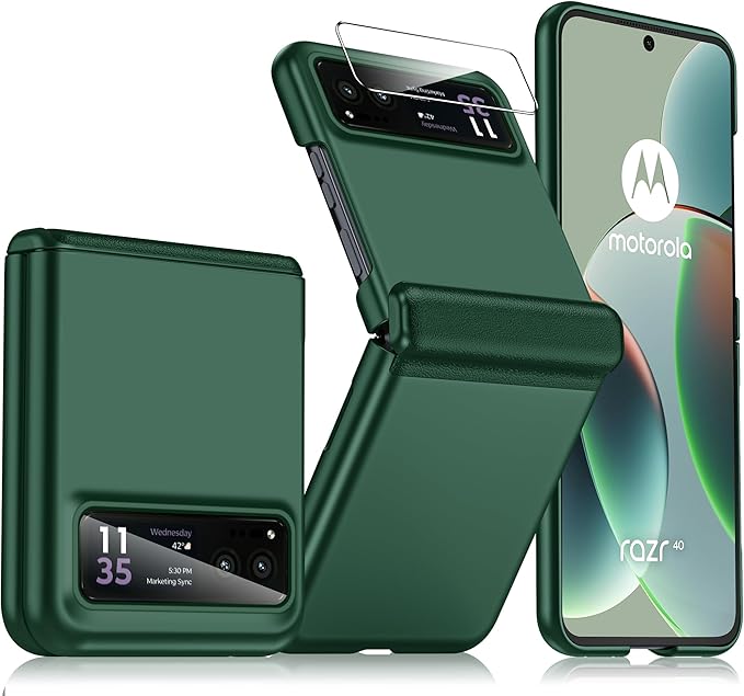 for Motorola Razr 2023 Case, Built-in Screen Protector & Hinge Protection & Ultra Thin Matte PC Shockproof Phone Cover Smartphone Case for Moto Razr 2023 (Green)