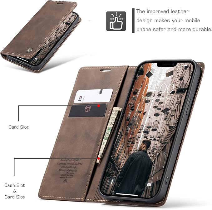 for iPhone 13 Pro Max Case, Flip Wallet Leather Case with Card Holder Magnetic Closure Shockproof Kickstand Protective Phone Cases Cover for iPhone 13 Pro Max, Coffee