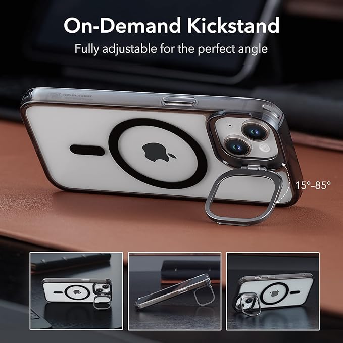 ESR for iPhone 13 Case/iPhone 14 Case, Compatible with MagSafe, Built-in Camera Ring Stand, Military-Grade Protection, Magnetic Phone Case for iPhone 13/14, Classic Series, Clear Black