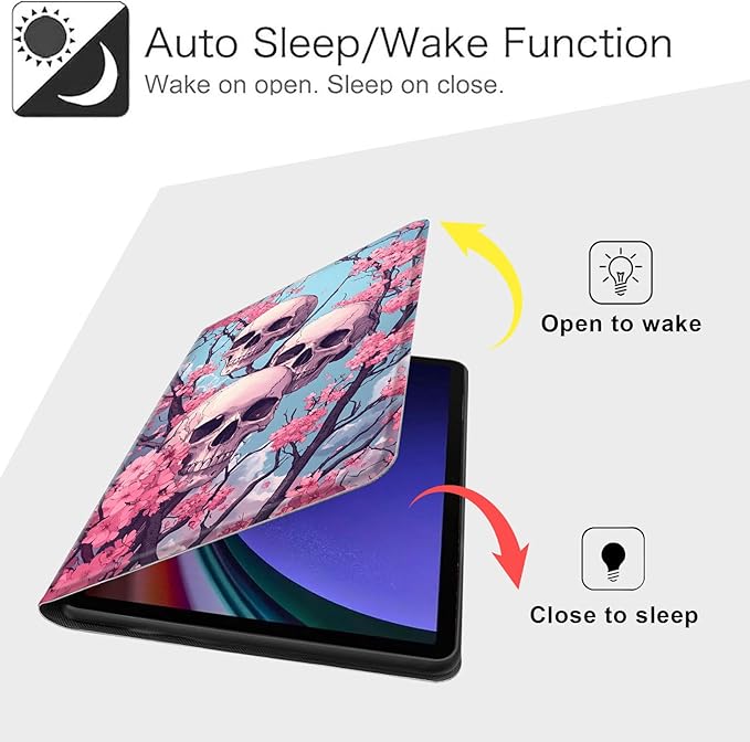 Case for Samsung Galaxy Tab S10 FE/ S9 FE 5G 10.9 Inch/Tab S9 11 Inch, Slim PU Leather Stand Cover with Auto Wake/Sleep, Multi-Angle Viewing & Shockproof, Three Skulls