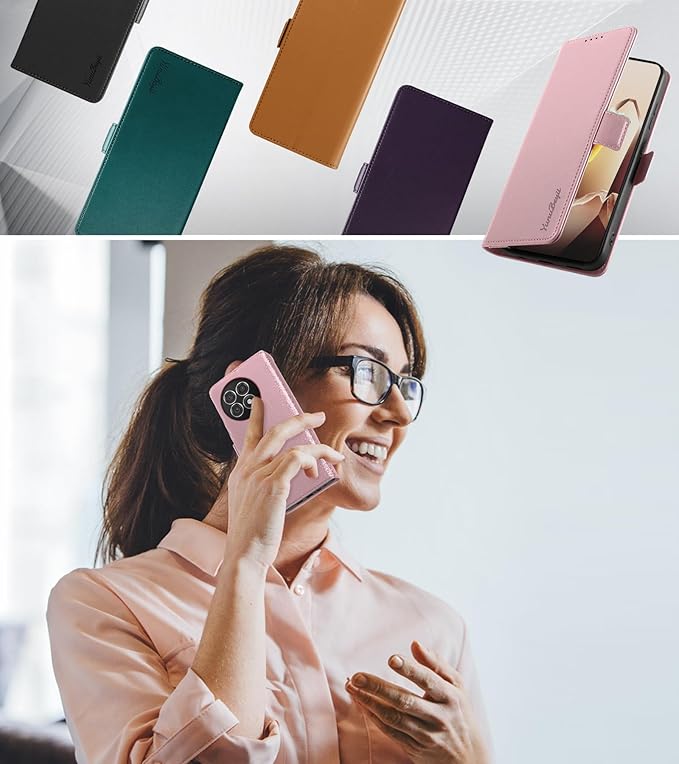 Wallet Flip Case for OnePlus 13R 5G - [RFID Blocking] Luxury PU Leather Card Holder Magnetic Phone Cover with Kickstand,Shockproof Protective Case,Pink