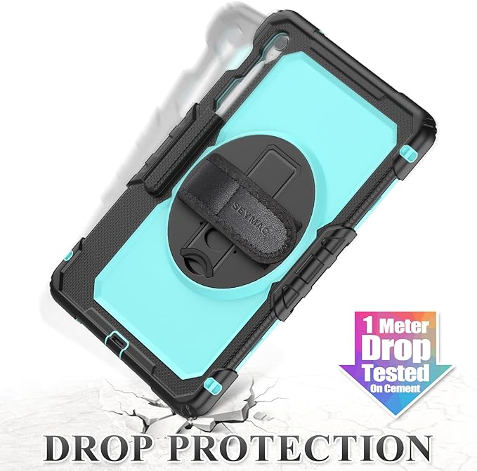 SEYMAC stock Case for Samsung Galaxy Tab S10 FE+ Plus 5G Tablet Case 13.1'' Protective with Screen Protector, Pencil Holder, 360 Rotating Stand, Hand Strap, Shoulder Strap, SkyBlue1