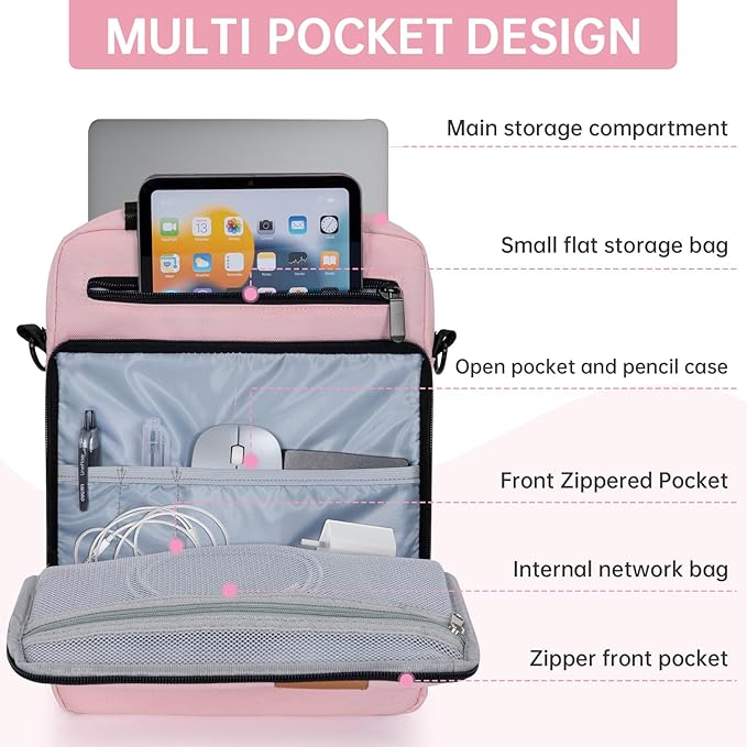 13.3-14 Inch Laptop Sleeve Bag, Padded Carrying Case for MacBook Pro M3/M2 14" /13", MacBook Air 13.6" M3/M2 2024/2022, Surface Pro AI PC/9/8 13",Protective Bag with Accessory Pocket, Pink