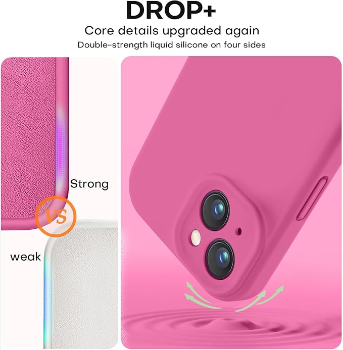 Vooii Compatible with iPhone 15 Case, Upgrade Defender Liquid Silicone, [Enhanced Camera Protection] [Soft Anti-Scratch Microfiber Lining] Shockproof Phone Case for iPhone 15 6.1 inch - Pitaya