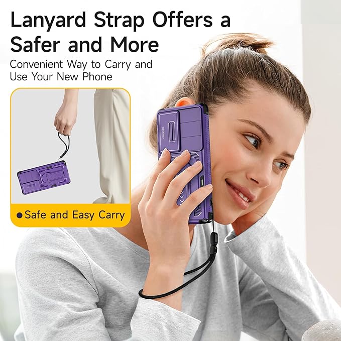 for Samsung Galaxy S25 Ultra Case with 2*Screen Protector, Slide Camera Cover, Kickstand, Lanyard Strap,Military Grade Shockproof Protective Heavy Duty Non-Slip for S25 Ultra Case-6.9'', Purple