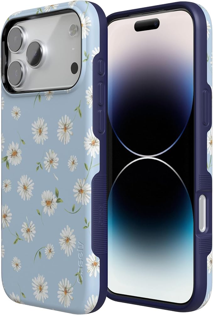 Casely iPhone 17 Pro Case | Daisy Daydream | Baby Blue Floral | Compatible with MagSafe | Bold Protective Design