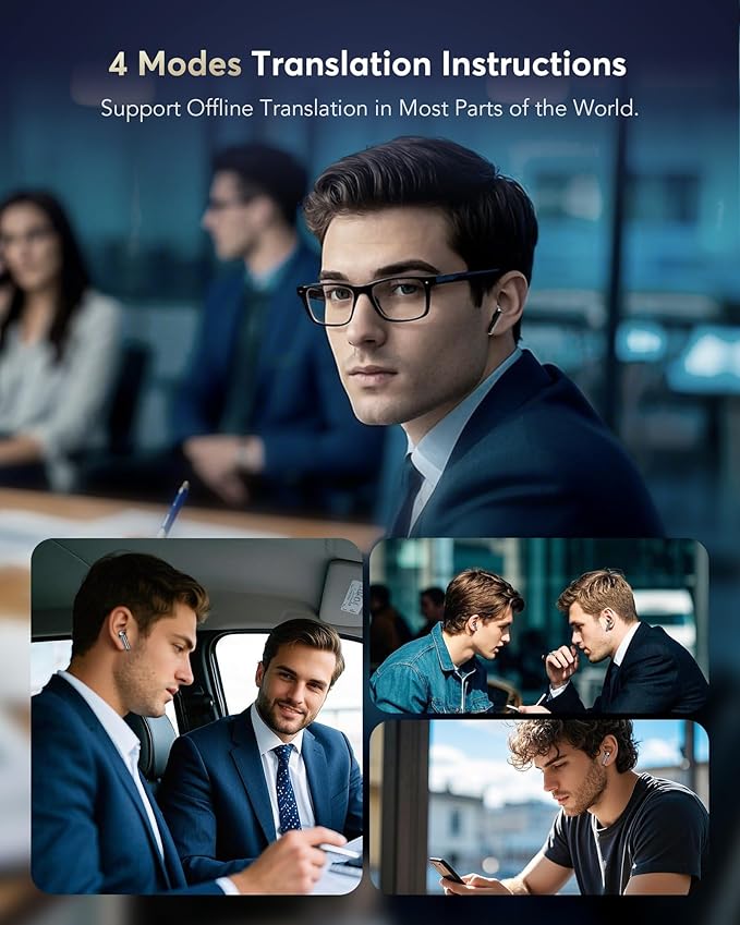 AI Translation Earbuds Real Time 144 Languages Accents Translator 36H Playtime 3-in-1 Wireless Headphones 4 ANC Mic for Spanish/English Audífonos Traductores, Bluetooth 5.4 Earphones iOS & Android