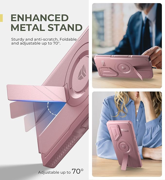 Dexnor for Samsung Galaxy S25 Ultra Case with Camera Cover & Adjustable Kickstand & Built-in Screen Protector, Magnetic Rugged Shockproof Bumper Cases Heavy-Duty Protective Cover (2025),Peony Pink