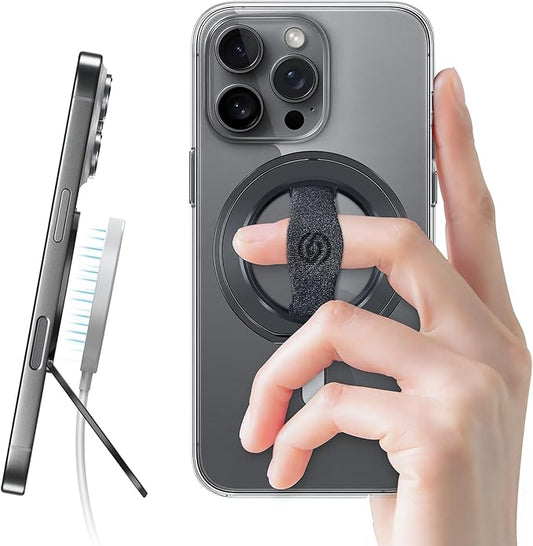 EWA MagOne 3rd Gen [Compatible with MagSafe] Phone Grip Stand with Finger Strap, Removable Magnetic Ring Holder Kickstand Loop for iPhone 16,15, 14, 13, 12 Series-(Black)