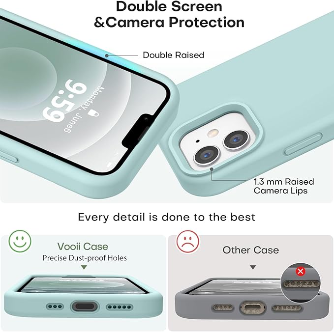 Vooii Compatible with iPhone 12 Case/iPhone 12 Pro Case, Liquid Silicone Upgrade [Soft Anti-Scratch Microfiber Lining] [Shockproof Drop Protection] Phone Case 6.1 inch - Mint